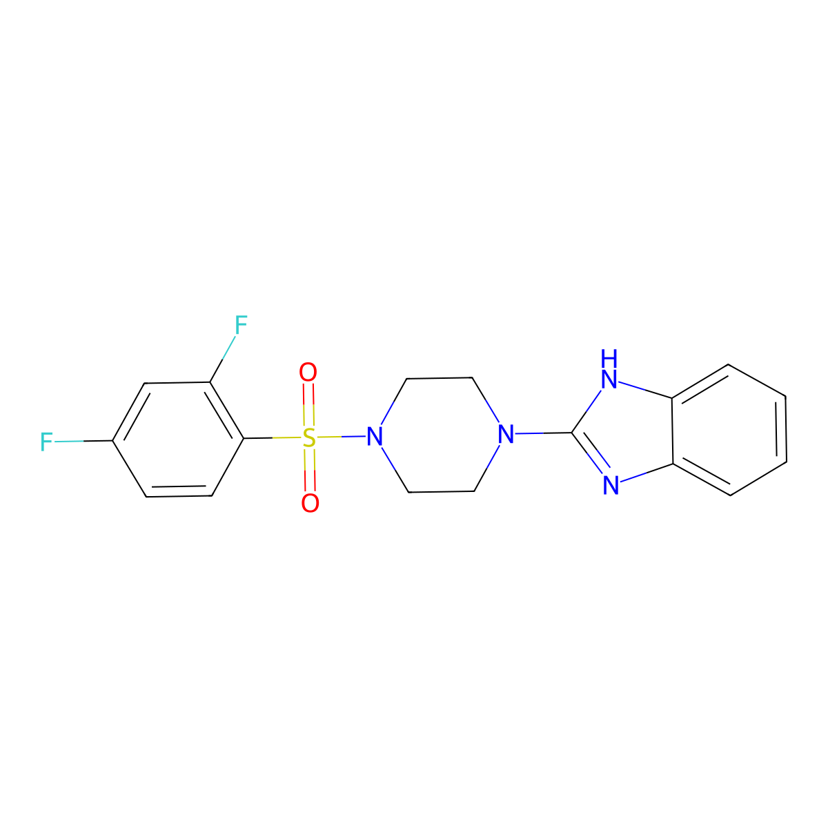 2-(4-((2,4-difluorophenyl)sulfonyl)piperazin-1-yl)-1H-benzo[d]imidazole molecular structure, CAS 1211836-44-0