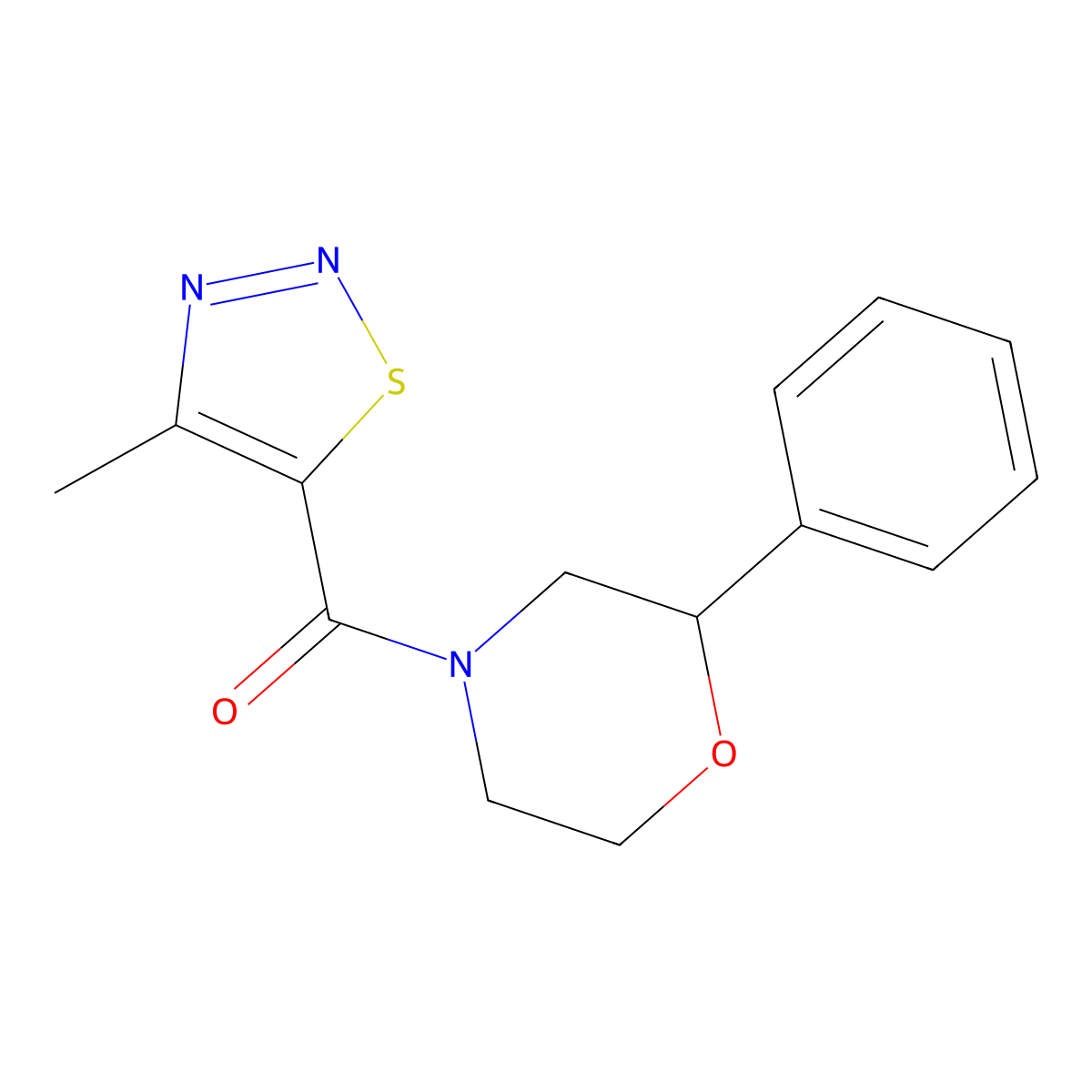 (4-Methyl-1,2,3-thiadiazol-5-yl)(2-phenylmorpholino)methanone molecular structure, CAS 1211839-51-8