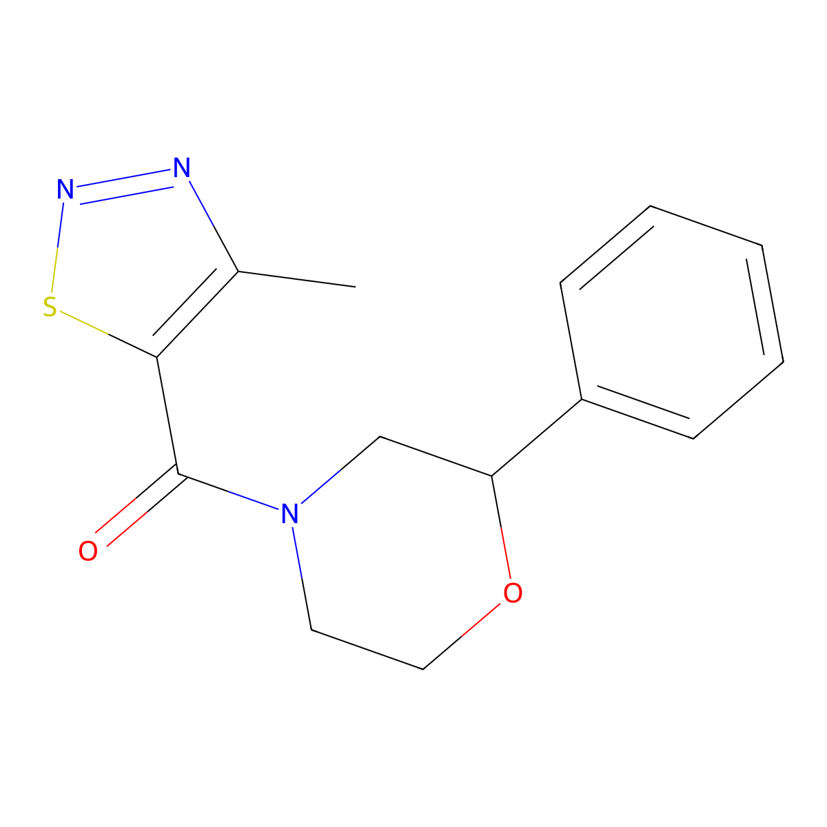(4-Methyl-1,2,3-thiadiazol-5-yl)(2-phenylmorpholino)methanone molecular structure, CAS 1211839-51-8