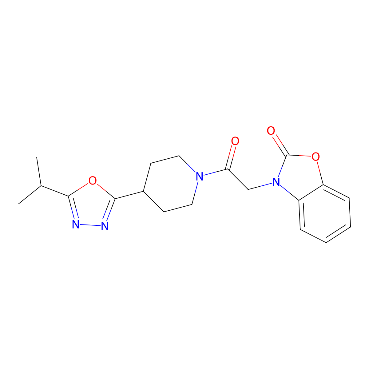 3-(2-Oxo-2-{4-[5-(propan-2-yl)-1,3,4-oxadiazol-2-yl]piperidin-1-yl}ethyl)-2,3-dihydro-1,3-benzoxazol-2-one molecular structure, CAS 1211840-07-1