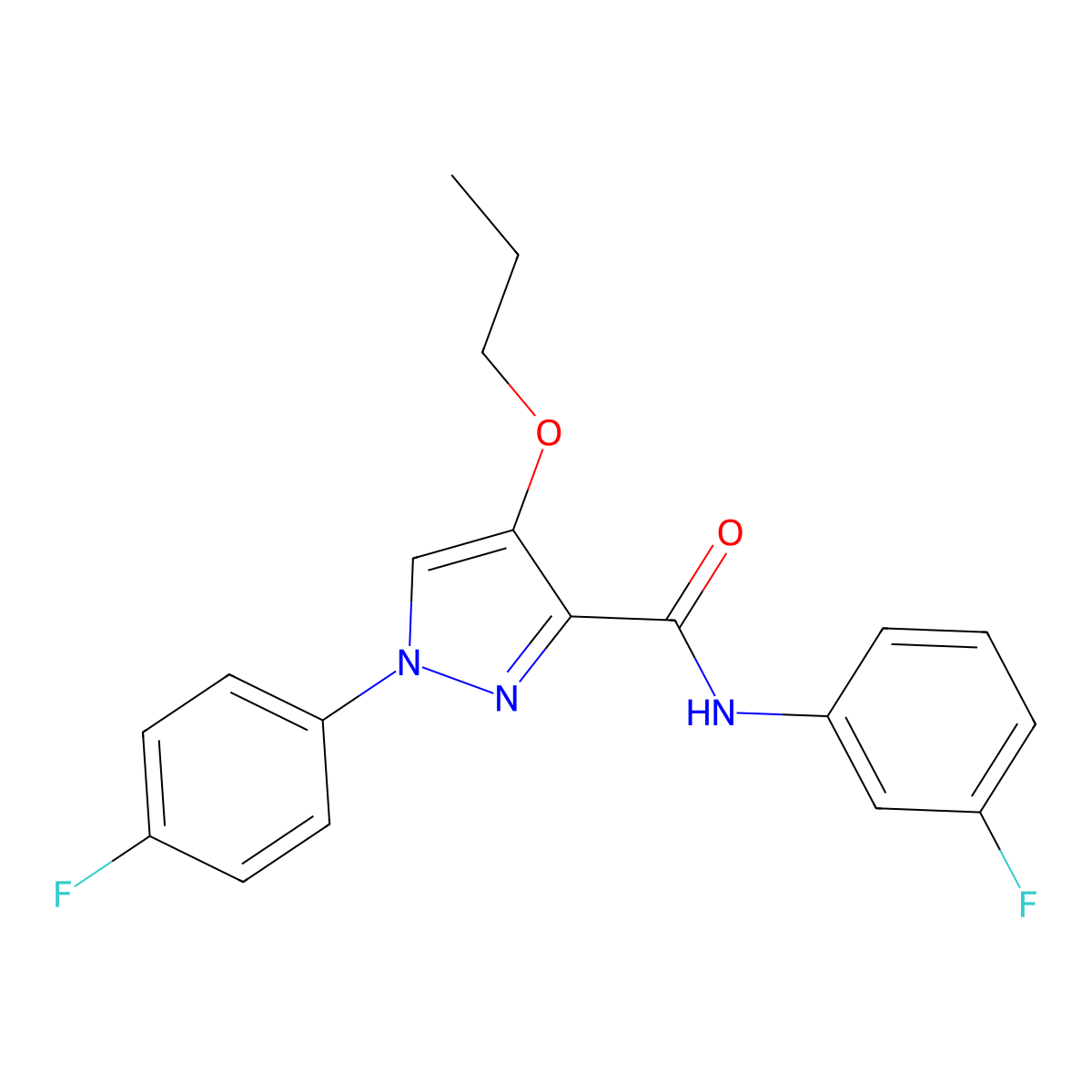 N-(3-fluorophenyl)-1-(4-fluorophenyl)-4-propoxy-1H-pyrazole-3-carboxamide molecular structure, CAS 1211840-29-7