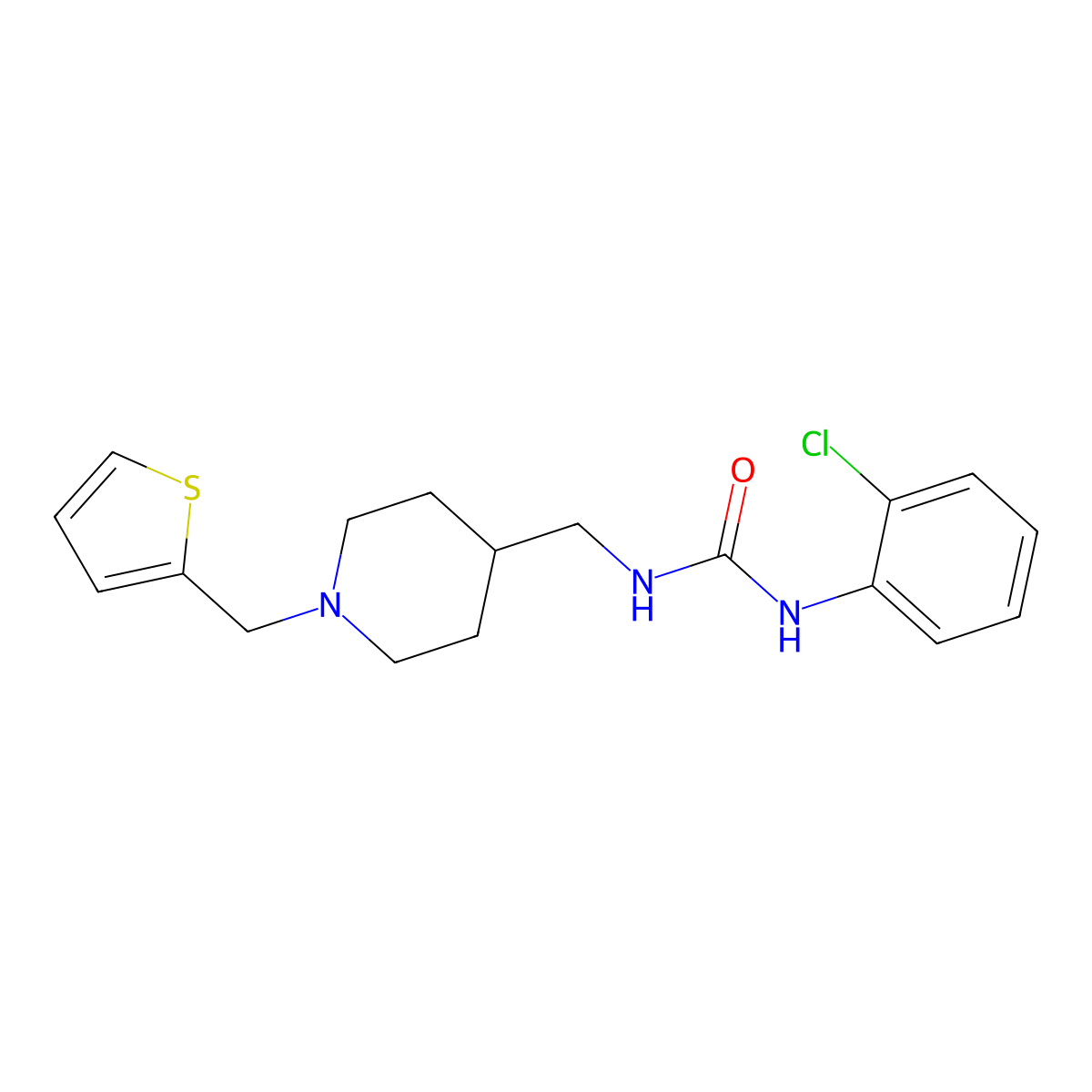 1-(2-Chlorophenyl)-3-((1-(thiophen-2-ylmethyl)piperidin-4-yl)methyl)urea molecular structure, CAS 1211841-17-6
