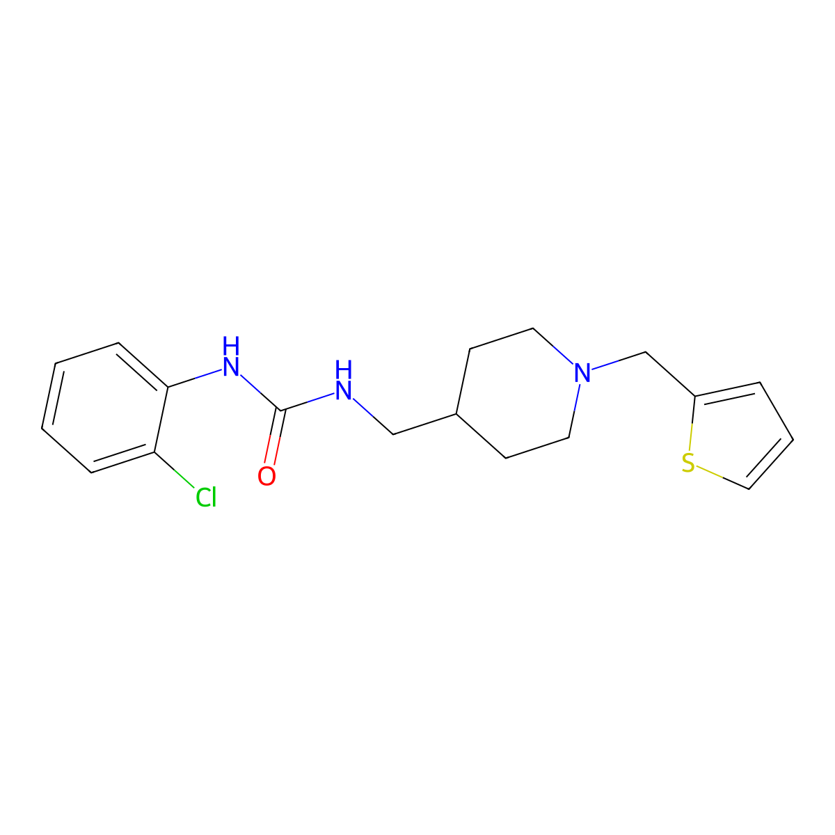 1-(2-Chlorophenyl)-3-((1-(thiophen-2-ylmethyl)piperidin-4-yl)methyl)urea molecular structure, CAS 1211841-17-6