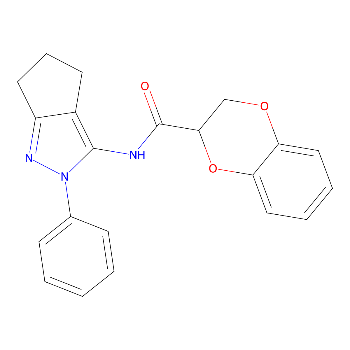N-{2-phenyl-2H,4H,5H,6H-cyclopenta[c]pyrazol-3-yl}-2,3-dihydro-1,4-benzodioxine-2-carboxamide molecular structure, CAS 1211846-24-0