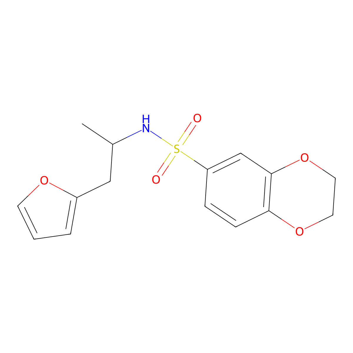 N-[1-(furan-2-yl)propan-2-yl]-2,3-dihydro-1,4-benzodioxine-6-sulfonamide molecular structure, CAS 1211847-74-3