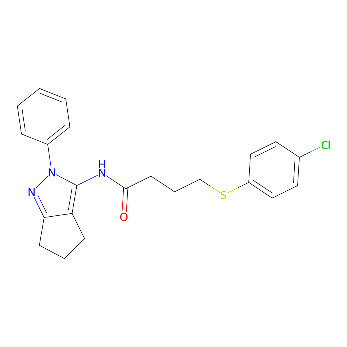 4-((4-chlorophenyl)thio)-N-(2-phenyl-2,4,5,6-tetrahydrocyclopenta[c]pyrazol-3-yl)butanamide molecular structure, CAS 1211853-57-4