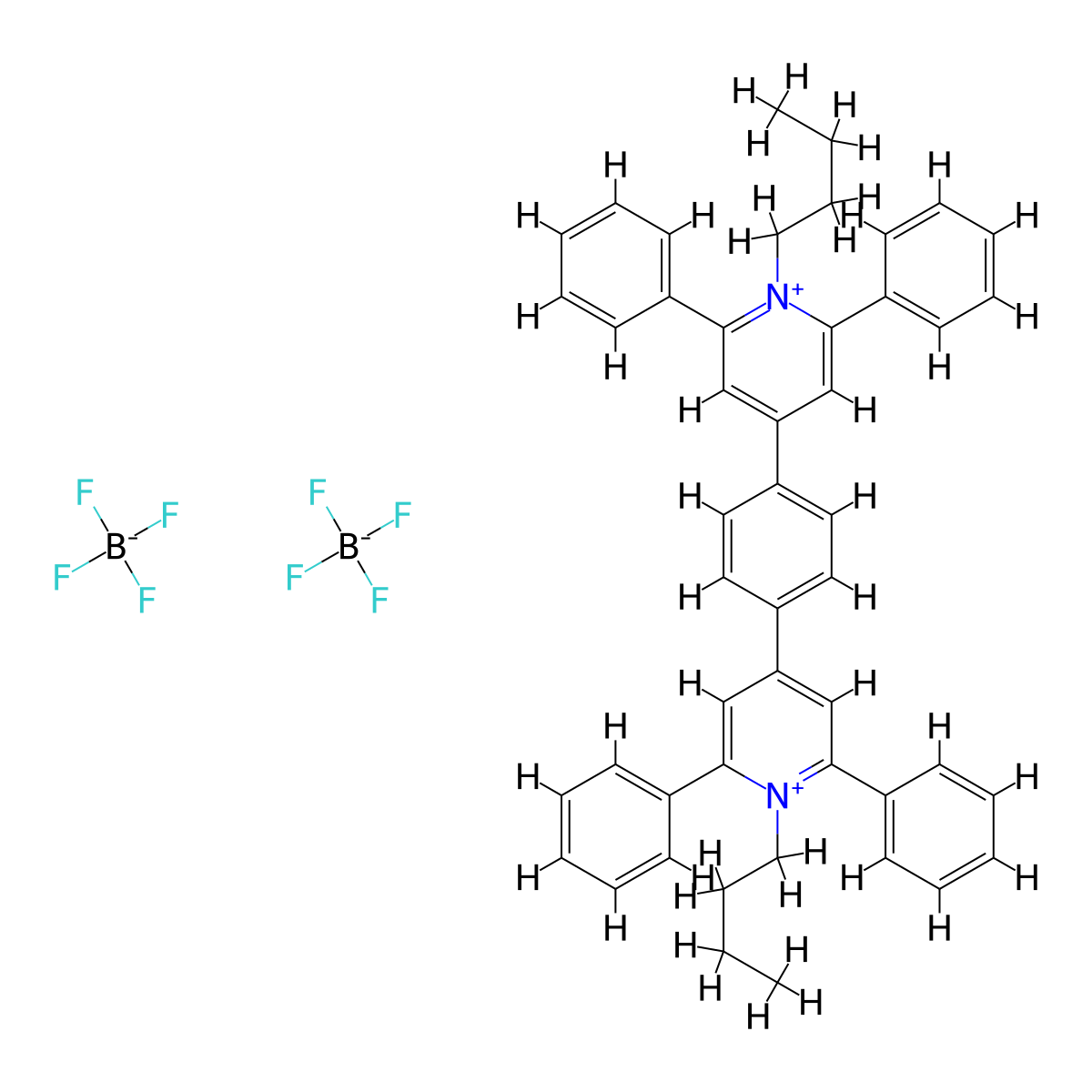 1-Butyl-4-[4-(1-butyl-2,6-diphenylpyridin-1-ium-4-yl)phenyl]-2,6-diphenylpyridin-1-ium bis(tetrafluoroboranuide) molecular structure, CAS 121188-20-3