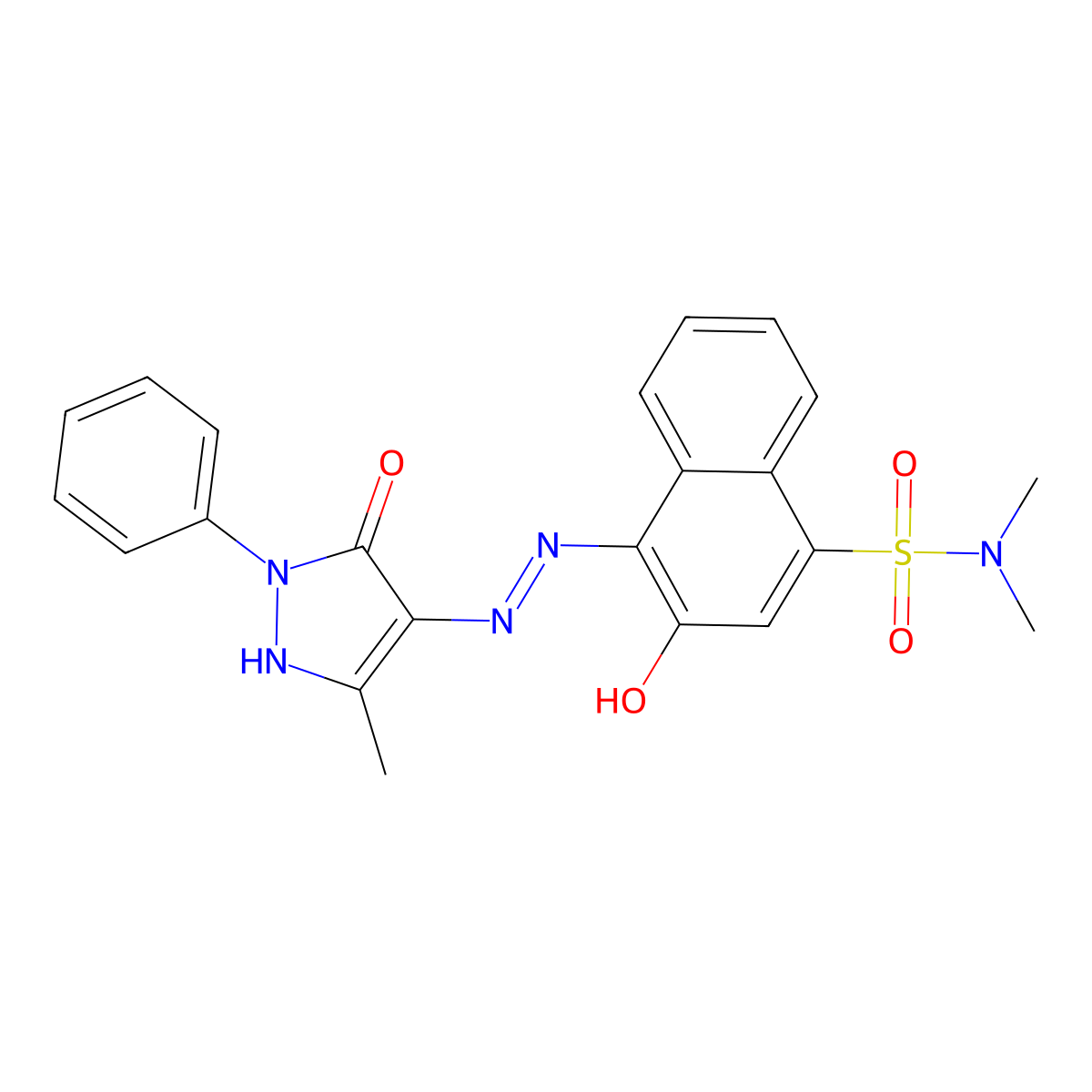 3-Hydroxy-4-[(E)-2-(5-hydroxy-3-methyl-1-phenyl-1H-pyrazol-4-yl)diazen-1-yl]-N,N-dimethylnaphthalene-1-sulfonamide molecular structure, CAS 1211938-40-7