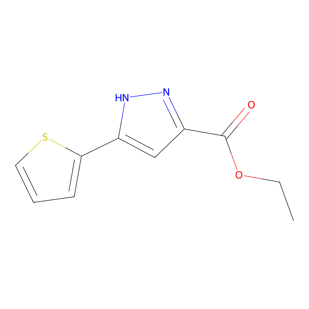 Ethyl 3-(thien-2-yl)-1H-pyrazole-5-carboxylate molecular structure, CAS 121195-03-7