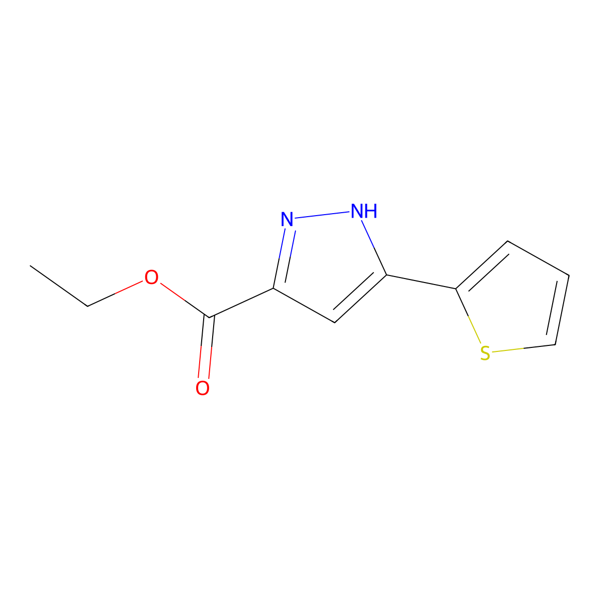 Ethyl 3-(thien-2-yl)-1H-pyrazole-5-carboxylate molecular structure, CAS 121195-03-7
