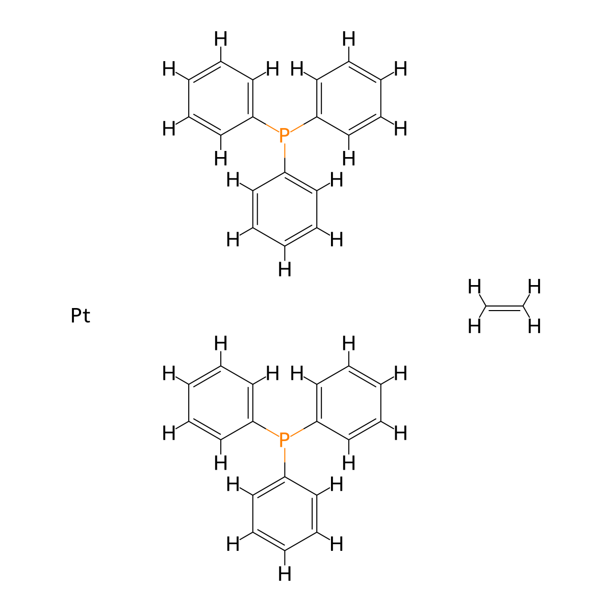 Ethylenebis(triphenylphosphine)platinum(0) molecular structure, CAS 12120-15-9
