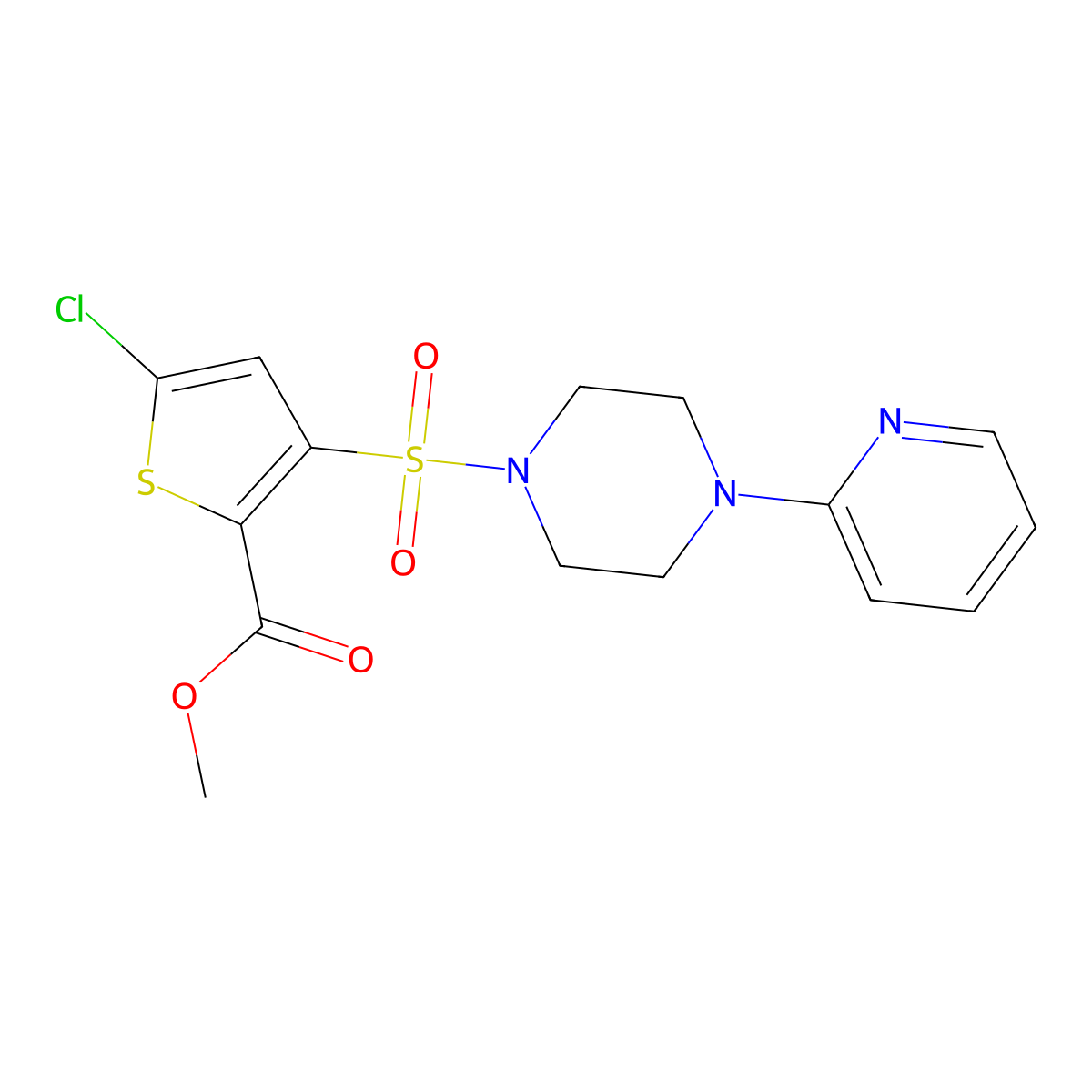 Methyl 5-chloro-3-((4-(pyridin-2-yl)piperazin-1-yl)sulfonyl)thiophene-2-carboxylate molecular structure, CAS 1212060-09-7