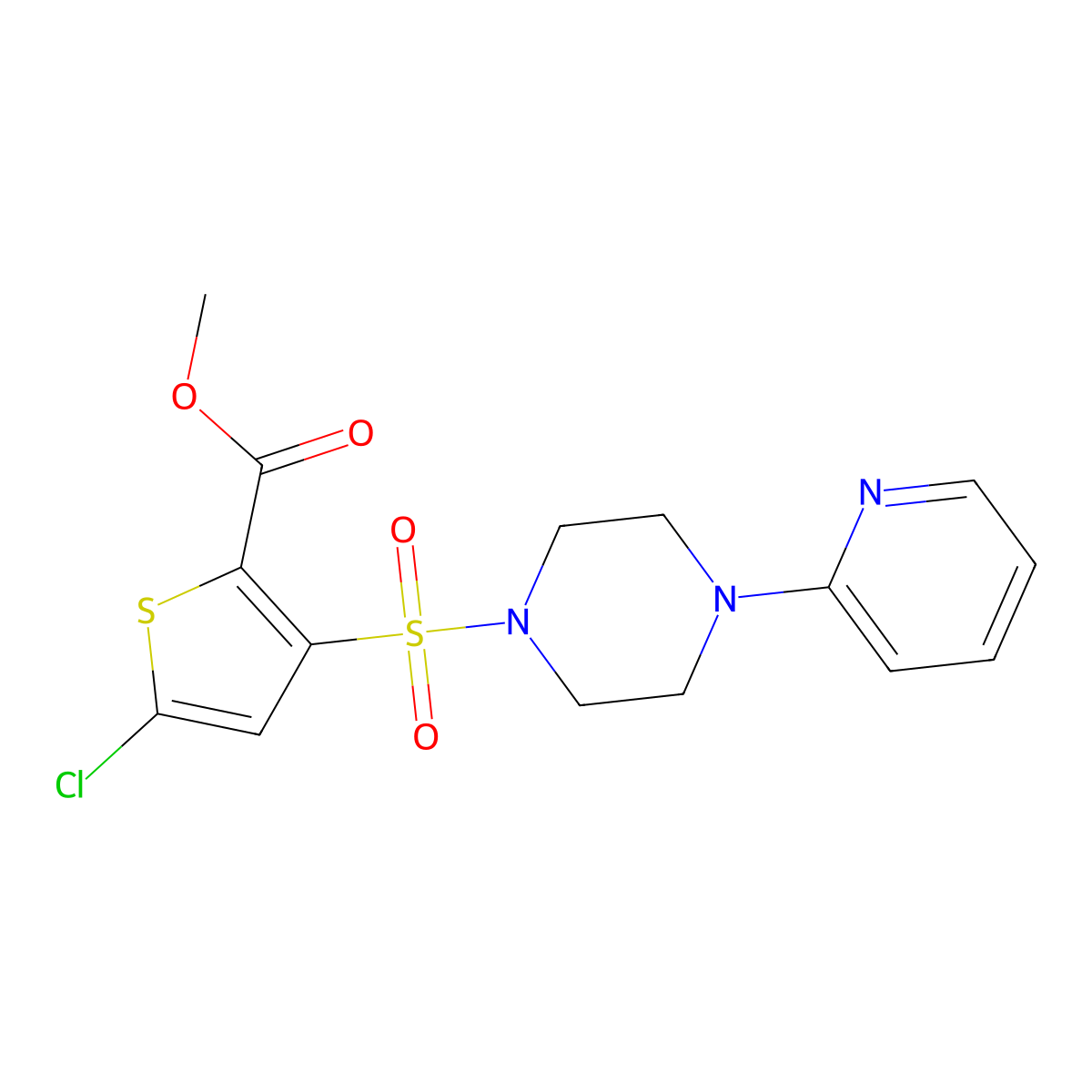 Methyl 5-chloro-3-((4-(pyridin-2-yl)piperazin-1-yl)sulfonyl)thiophene-2-carboxylate molecular structure, CAS 1212060-09-7