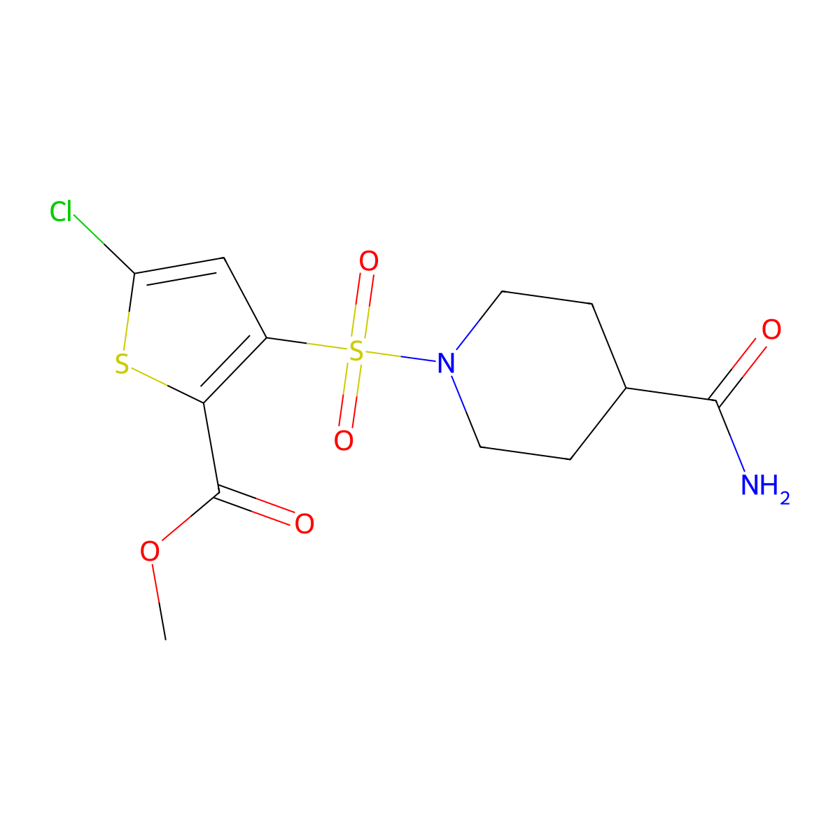 Methyl 3-((4-carbamoylpiperidin-1-yl)sulfonyl)-5-chlorothiophene-2-carboxylate molecular structure, CAS 1212060-33-7