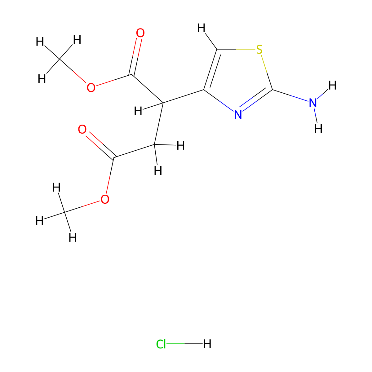 Dimethyl 2-(2-amino-1,3-thiazol-4-yl)succinate hydrochloride molecular structure, CAS 1212060-41-7
