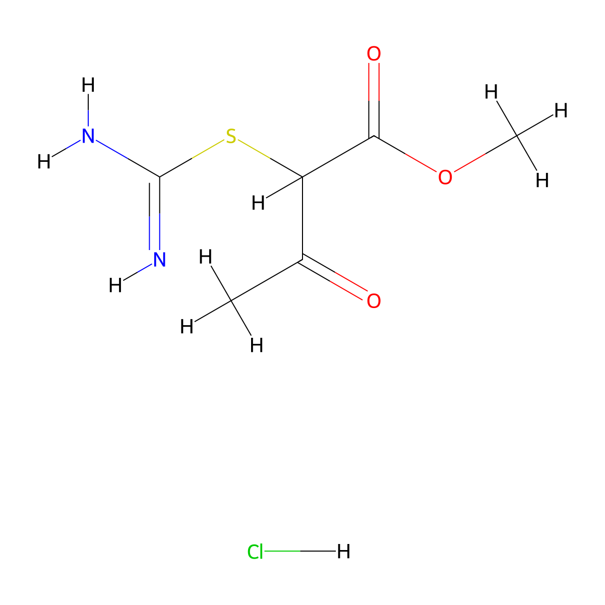 Methyl 2-{[amino(imino)methyl]thio}-3-oxobutanoate hydrochloride molecular structure, CAS 1212061-58-9
