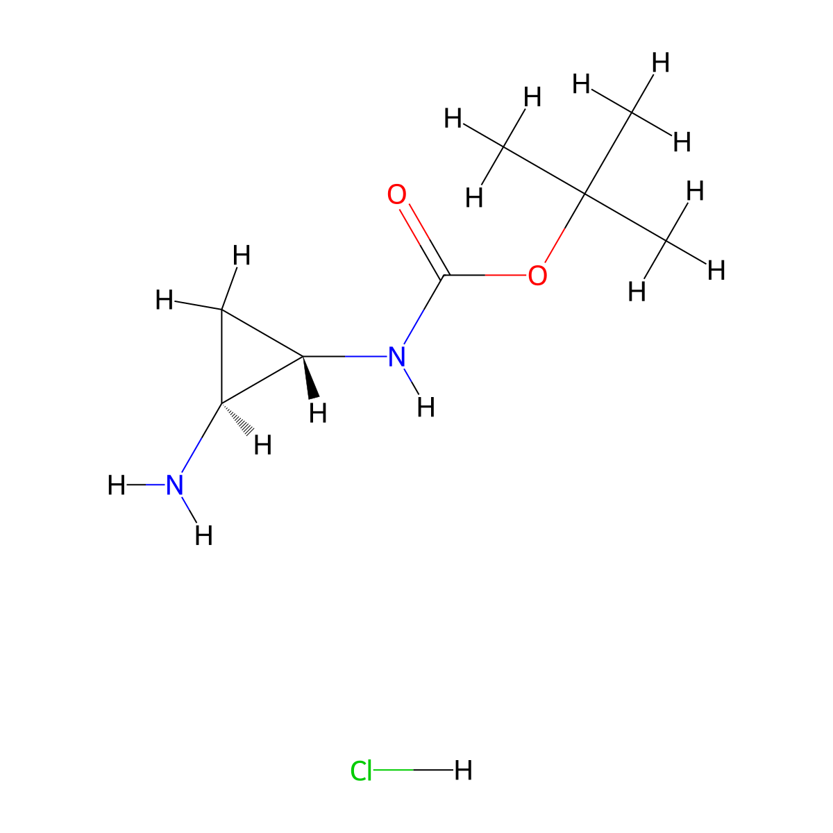 tert-butyl N-[(1S,2S)-2-aminocyclopropyl]carbamate hydrochloride molecular structure, CAS 1212064-22-6