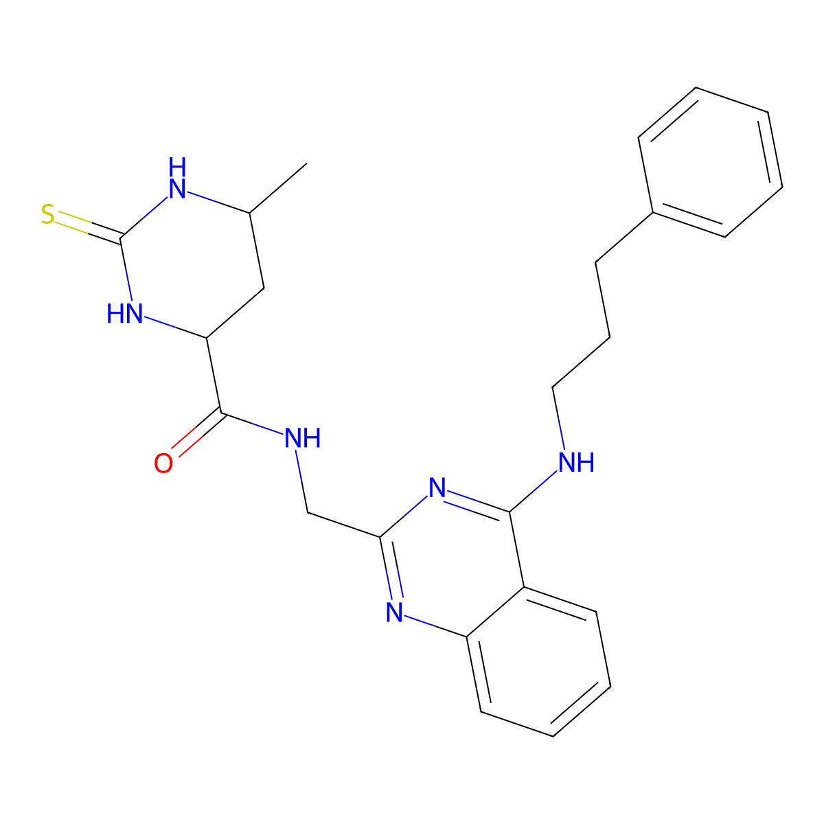 rel-(4R,6S)-Hexahydro-6-methyl-N-[[4-[(3-phenylpropyl)amino]-2-quinazolinyl]methyl]-2-thioxo-4-pyrimidinecarboxamide molecular structure, CAS 1212074-80-0