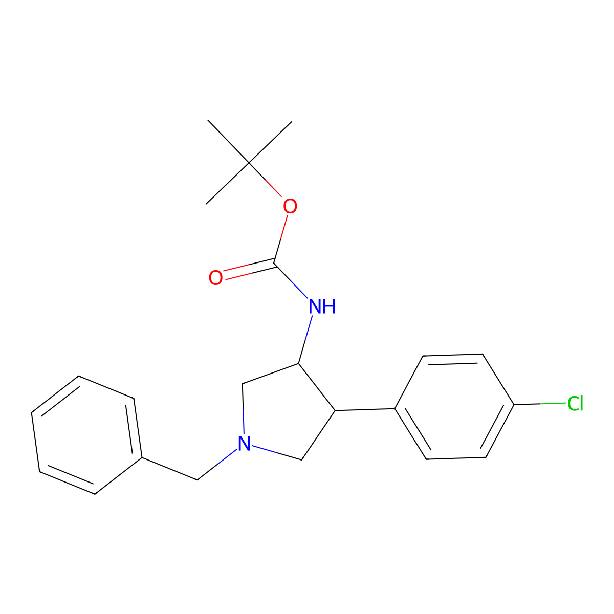 Trans (+/-)-tert-butyl 1-benzyl-4-(4-chlorophenyl) pyrrolidin-3-ylcarbamate molecular structure, CAS 1212076-16-8