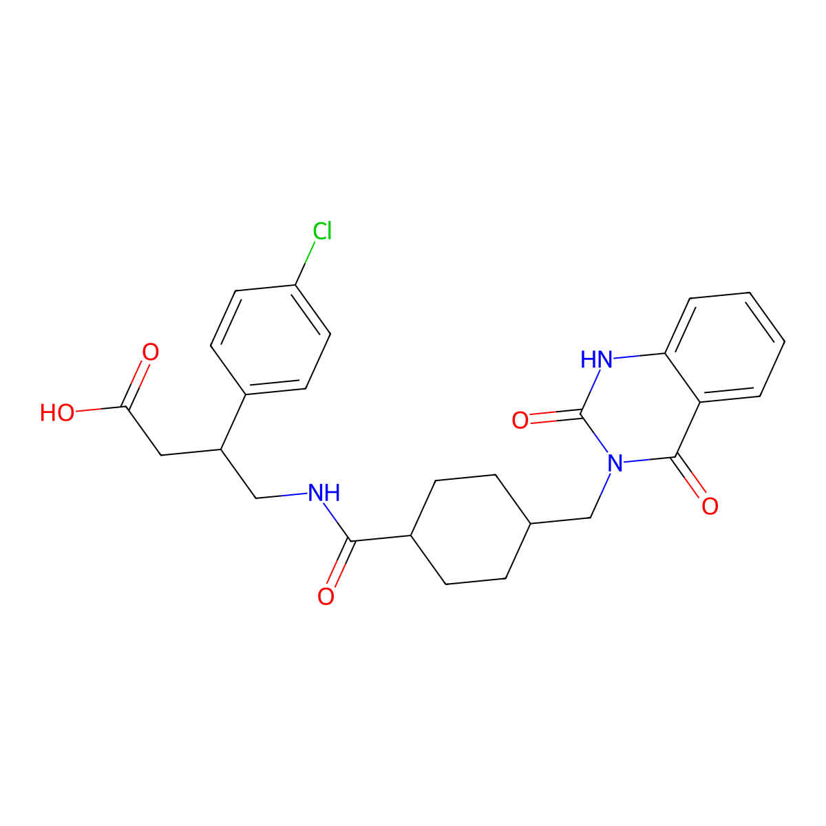 (3R)-3-(4-chlorophenyl)-4-[({4-[(2-hydroxy-4-oxoquinazolin-3(4H)-yl)methyl]cyclohexyl}carbonyl)amino]butanoic acid molecular structure, CAS 1212083-81-2