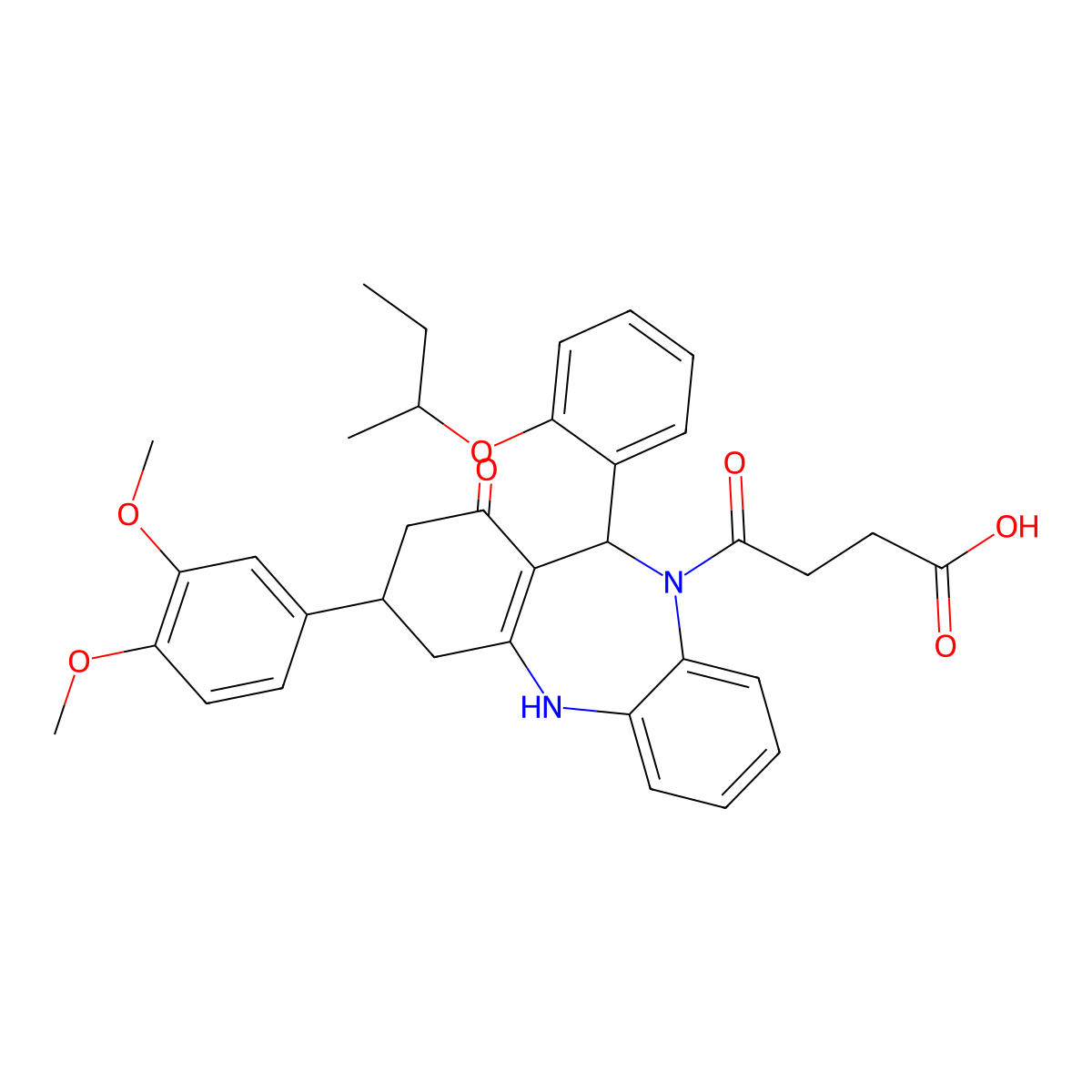 4-{11-[2-(butan-2-yloxy)phenyl]-3-(3,4-dimethoxyphenyl)-1-hydroxy-2,3,4,11-tetrahydro-10H-dibenzo[b,e][1,4]diazepin-10-yl}-4-oxobutanoic acid molecular structure, CAS 1212084-06-4