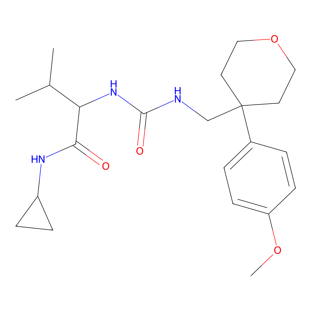 N-cyclopropyl-N~2~-({[4-(4-methoxyphenyl)tetrahydro-2H-pyran-4-yl]methyl}carbamoyl)-L-valinamide molecular structure, CAS 1212087-15-4