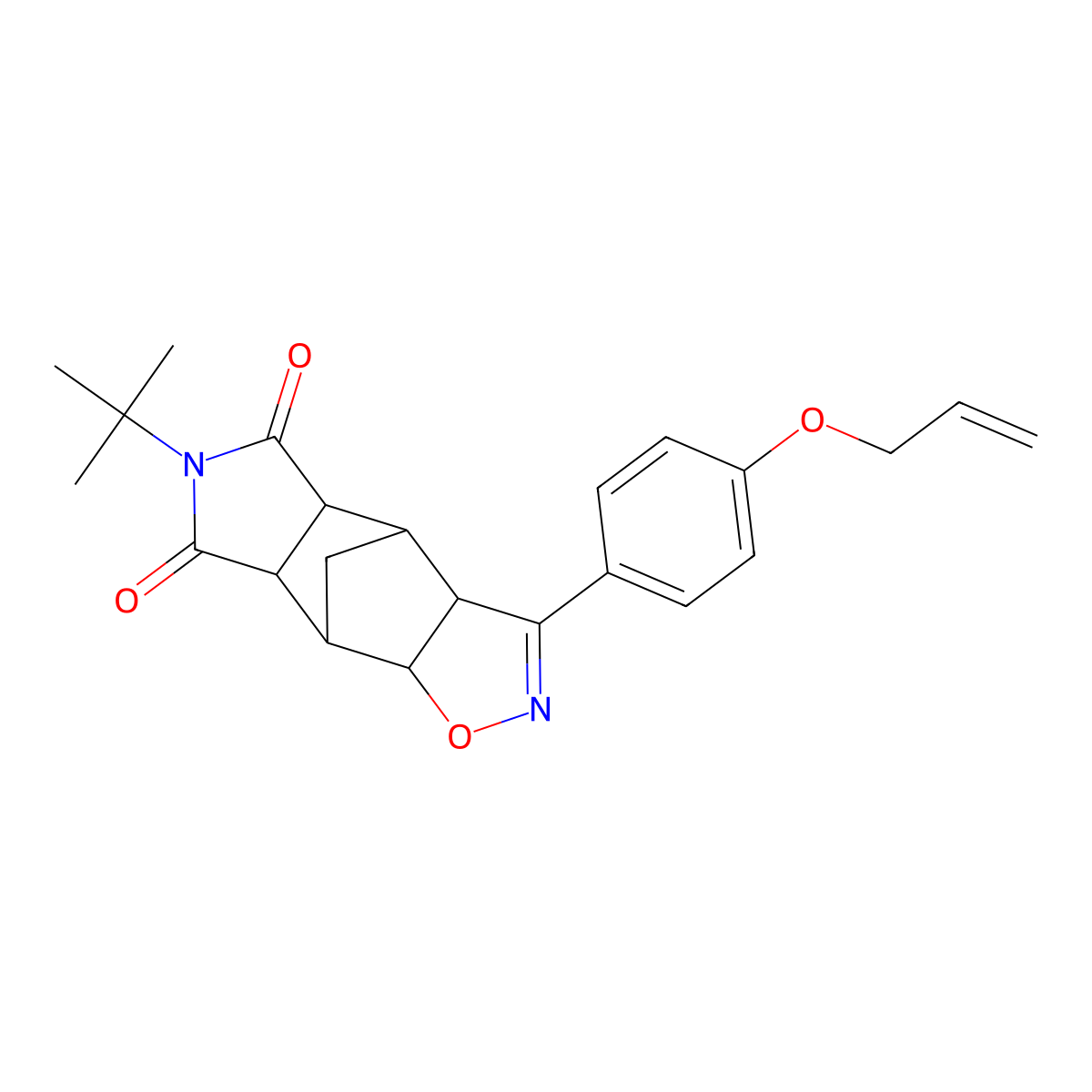 (3aR,4R,4aR,7aS,8R,8aR)-6-tert-butyl-3-[4-(prop-2-en-1-yloxy)phenyl]-4a,7a,8,8a-tetrahydro-3aH-4,8-methano[1,2]oxazolo[4,5-f]isoindole-5,7(4H,6H)-dione molecular structure, CAS 1212092-05-1