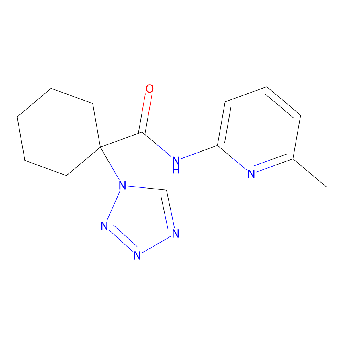 N-(6-methylpyridin-2-yl)-1-(1H-tetrazol-1-yl)cyclohexanecarboxamide molecular structure, CAS 1212092-75-5