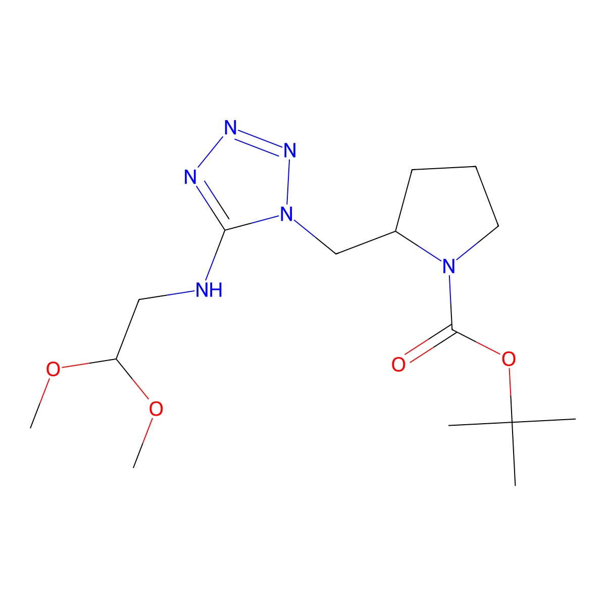 tert-butyl (2S)-2-({5-[(2,2-dimethoxyethyl)amino]-1H-1,2,3,4-tetrazol-1-yl}methyl)pyrrolidine-1-carboxylate molecular structure, CAS 1212094-46-6