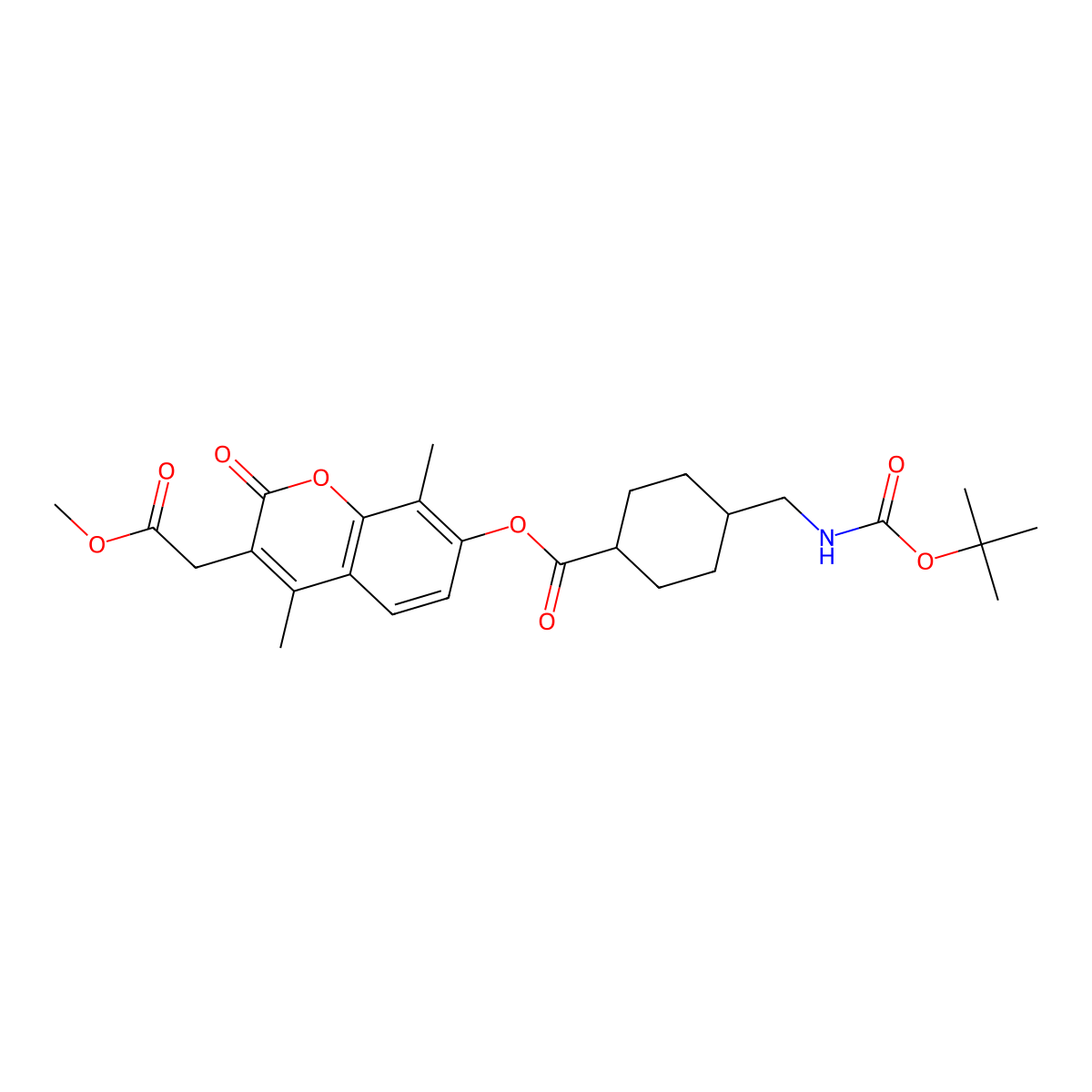 3-(2-methoxy-2-oxoethyl)-4,8-dimethyl-2-oxo-2H-chromen-7-yl 4-{[(tert-butoxycarbonyl)amino]methyl}cyclohexanecarboxylate molecular structure, CAS 1212099-47-2