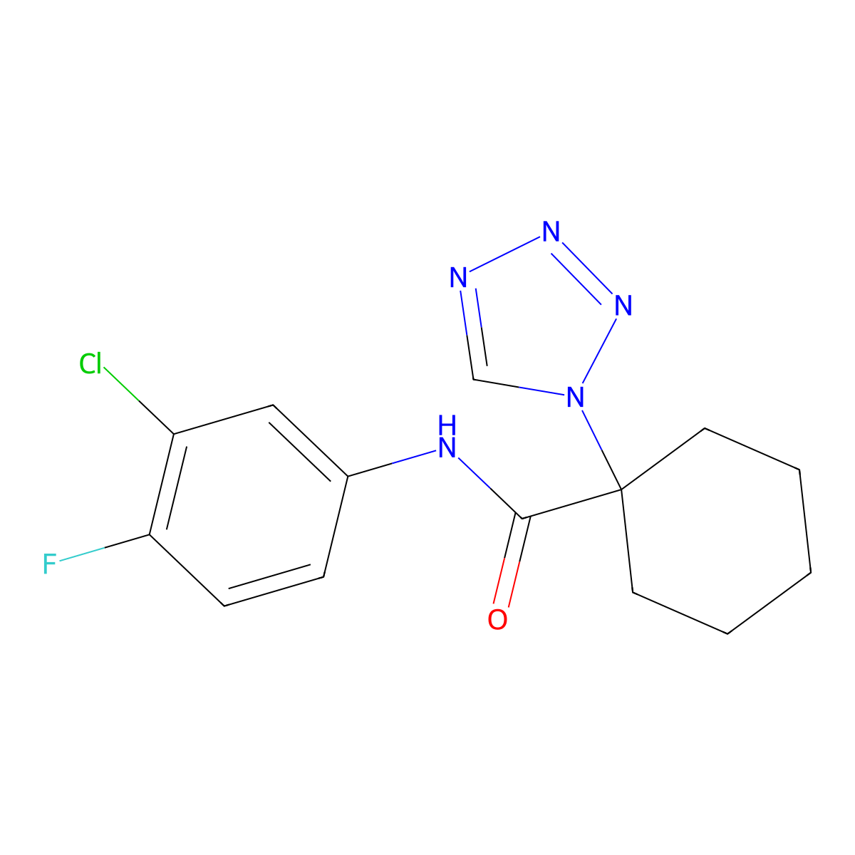 N-(3-chloro-4-fluorophenyl)-1-(1H-tetrazol-1-yl)cyclohexanecarboxamide molecular structure, CAS 1212104-60-3