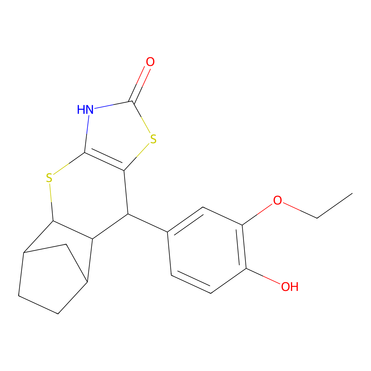 9-(3-ethoxy-4-hydroxyphenyl)-3,4a,5,6,7,8,8a,9-octahydro-2H-5,8-methanothiochromeno[2,3-d][1,3]thiazol-2-one molecular structure, CAS 1212105-68-4