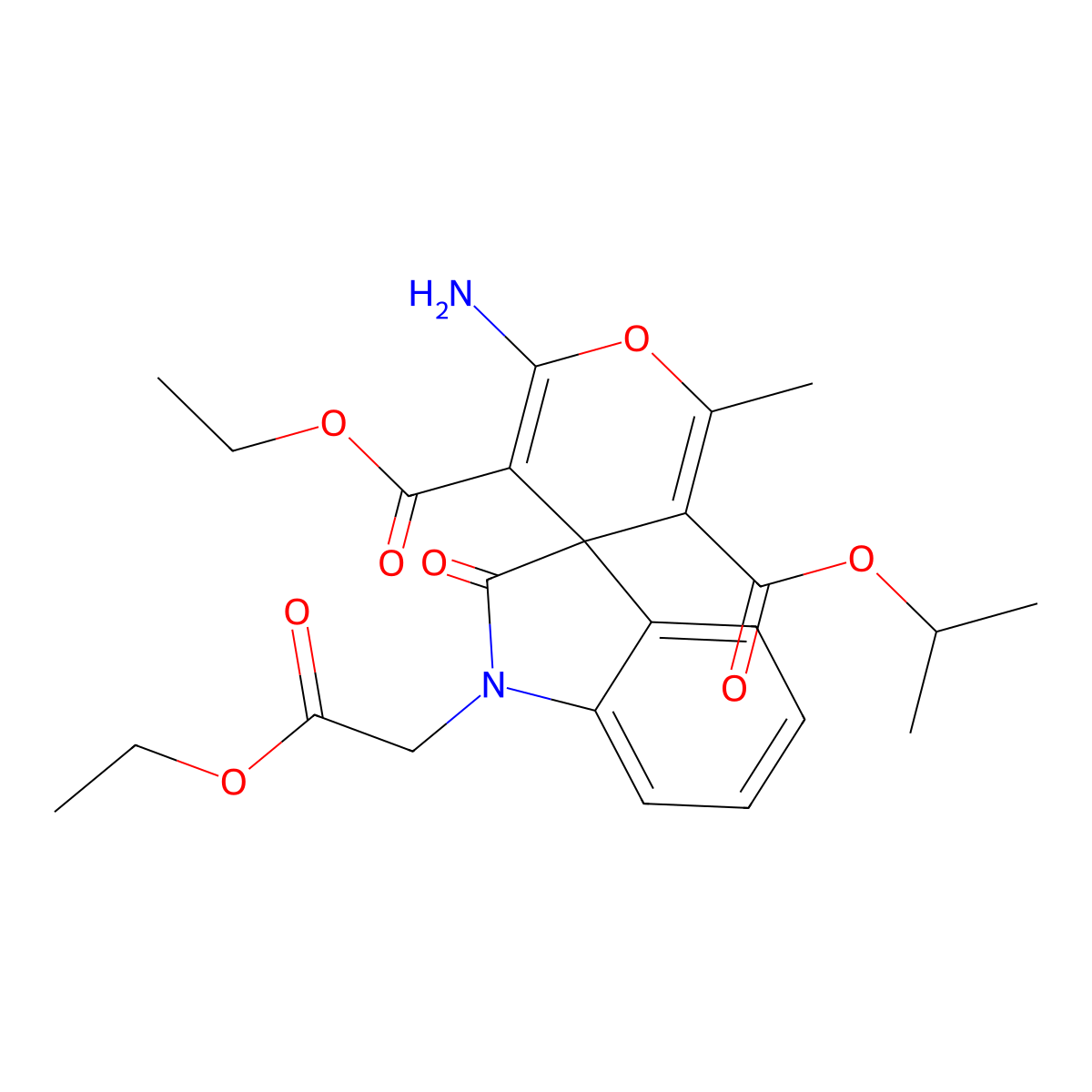 3-O'-ethyl 5-O'-propan-2-yl (3S)-2'-amino-1-(2-ethoxy-2-oxoethyl)-6'-methyl-2-oxospiro[indole-3,4'-pyran]-3',5'-dicarboxylate molecular structure, CAS 1212106-06-3