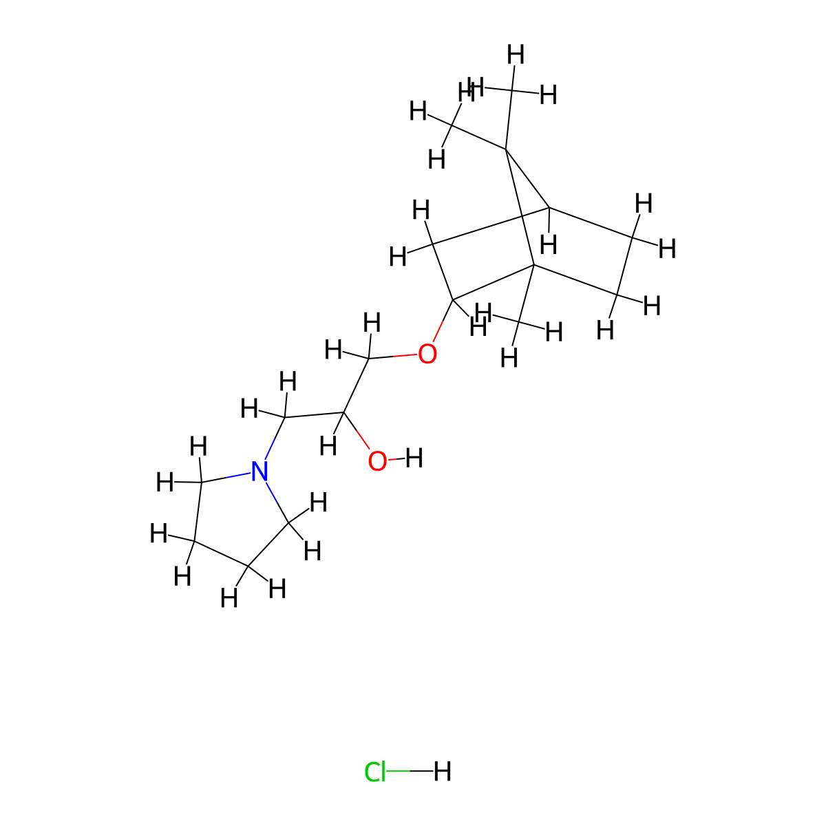 1-(pyrrolidin-1-yl)-3-(((1S,4R)-1,7,7-trimethylbicyclo[2.2.1]heptan-2-yl)oxy)propan-2-ol hydrochloride molecular structure, CAS 1212106-82-5