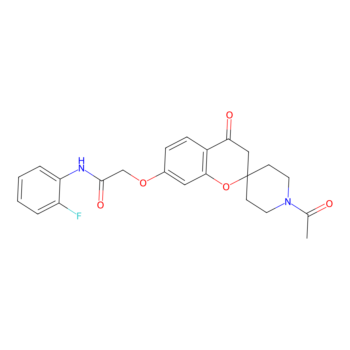 2-[(1'-acetyl-4-oxo-3,4-dihydrospiro[chromene-2,4'-piperidin]-7-yl)oxy]-N-(2-fluorophenyl)acetamide molecular structure, CAS 1212107-59-9