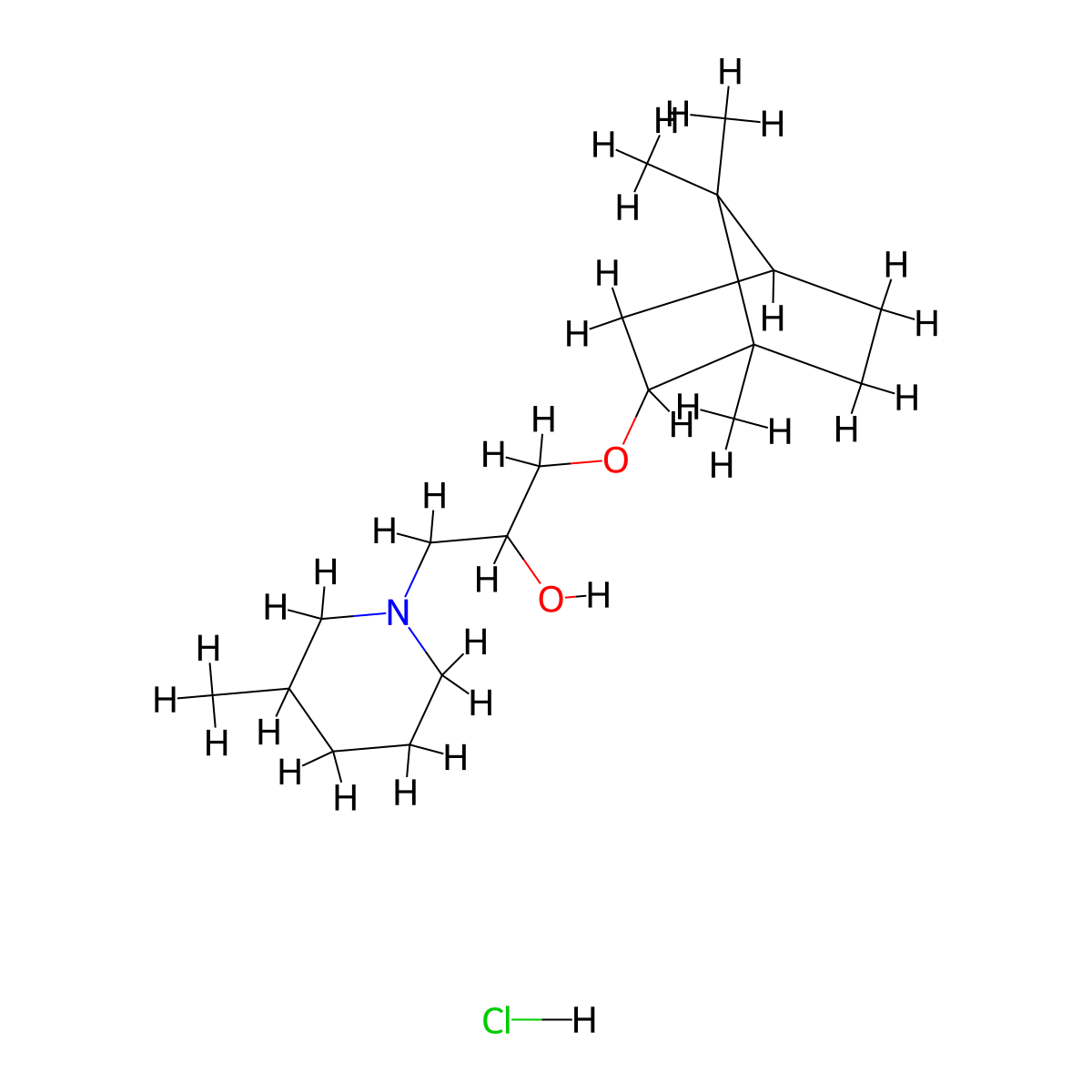 1-(3-methylpiperidin-1-yl)-3-(((1S,4R)-1,7,7-trimethylbicyclo[2.2.1]heptan-2-yl)oxy)propan-2-ol hydrochloride molecular structure, CAS 1212108-96-7