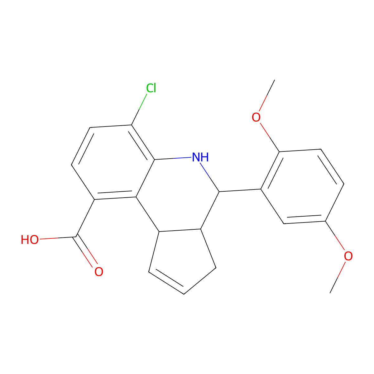 6-chloro-4-(2,5-dimethoxyphenyl)-3a,4,5,9b-tetrahydro-3H-cyclopenta[c]quinoline-9-carboxylic acid molecular structure, CAS 1212110-02-5