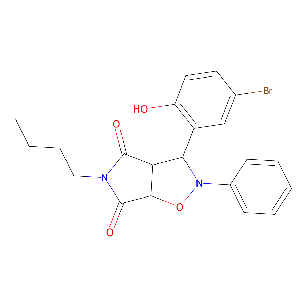 3-(5-bromo-2-hydroxyphenyl)-5-butyl-2-phenyldihydro-2H-pyrrolo[3,4-d]isoxazole-4,6(5H,6aH)-dione molecular structure, CAS 1212114-49-2