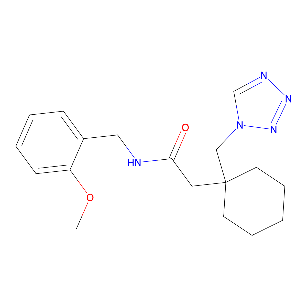 N-(2-methoxybenzyl)-2-[1-(1H-tetrazol-1-ylmethyl)cyclohexyl]acetamide molecular structure, CAS 1212115-23-5