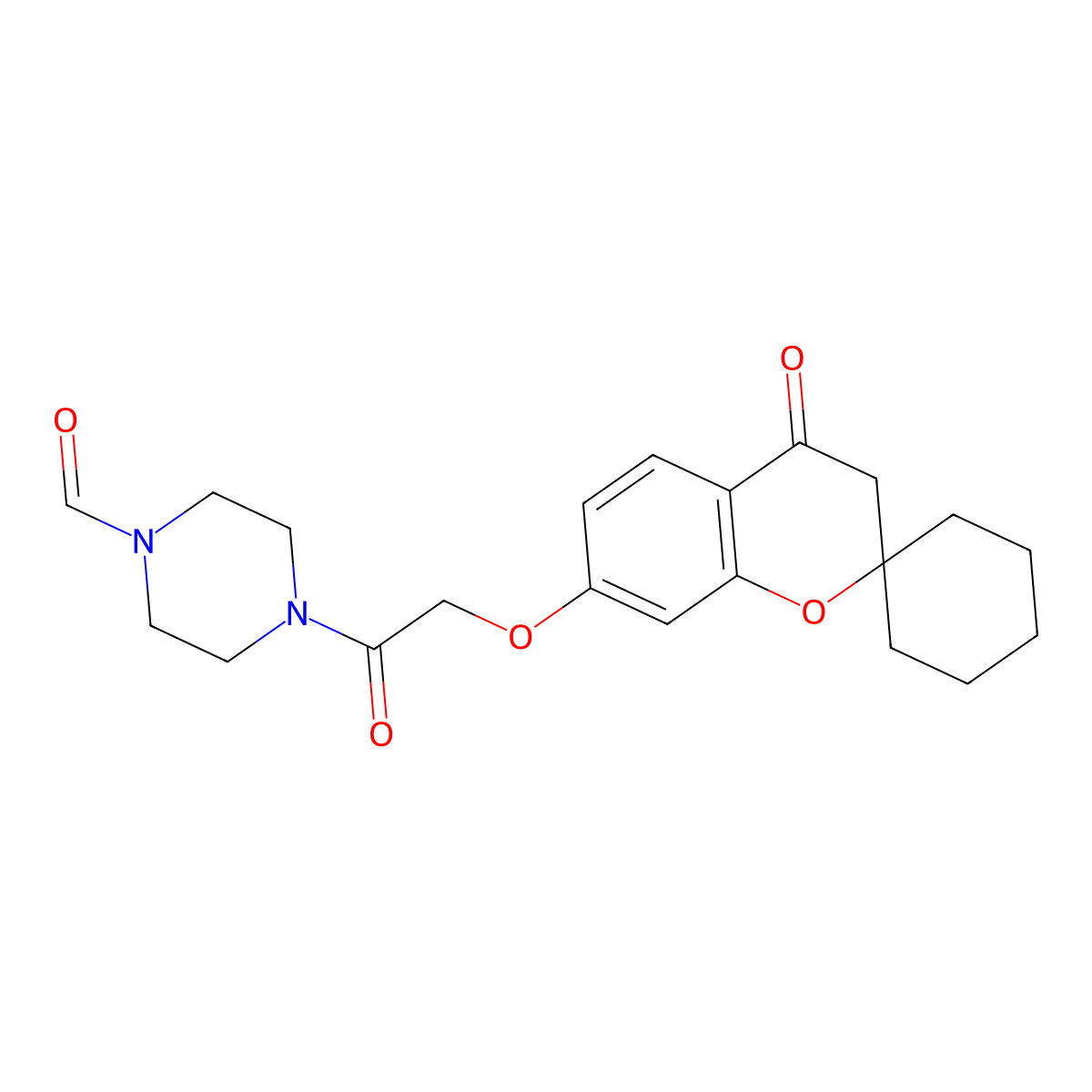 4-{[(4-Oxo-3,4-dihydrospiro[chromene-2,1'-cyclohexan]-7-yl)oxy]acetyl}-1-piperazinecarbaldehyde molecular structure, CAS 1212115-49-5