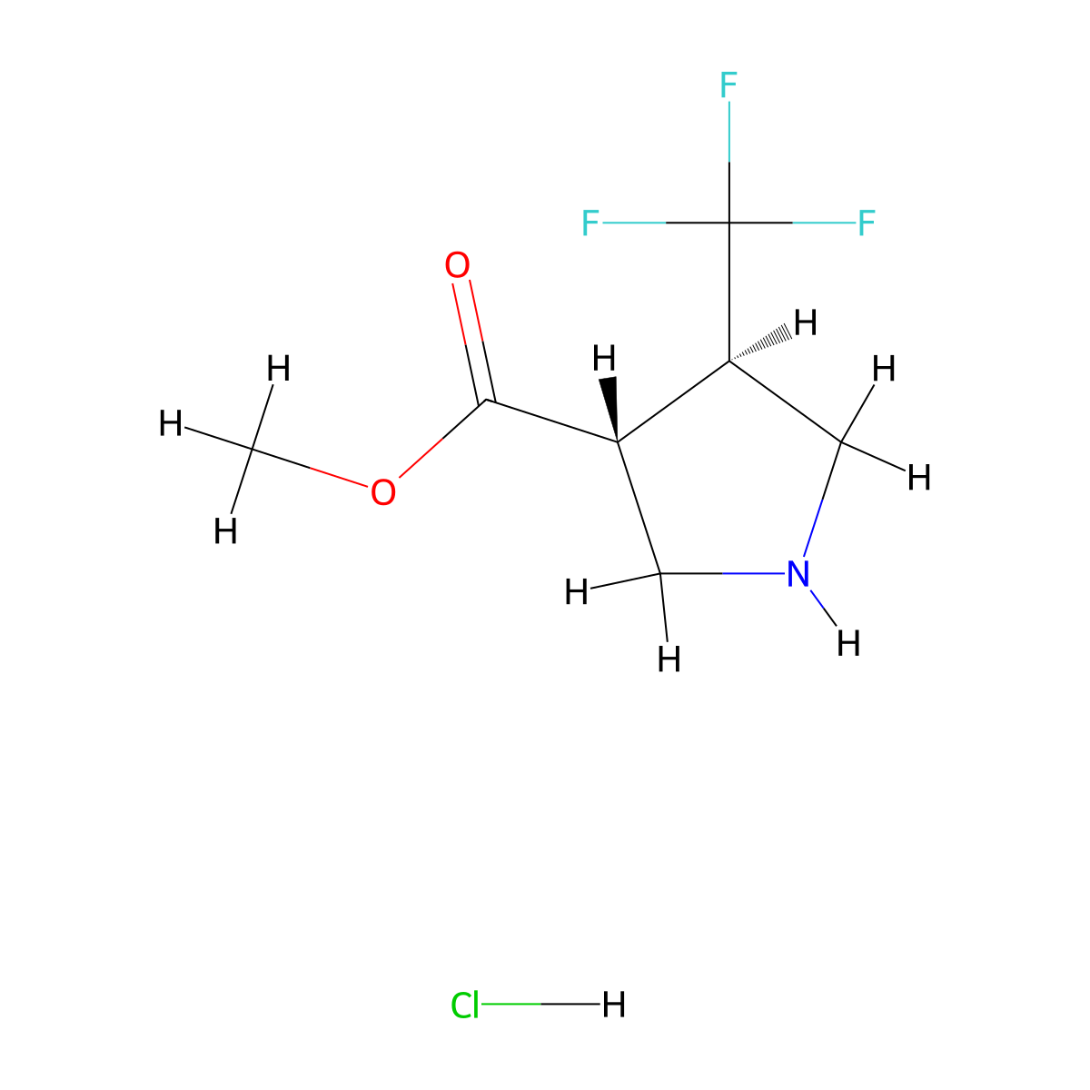 methyl (3R,4R)-4-(trifluoromethyl)pyrrolidine-3-carboxylate hydrochloride molecular structure, CAS 1212115-75-7