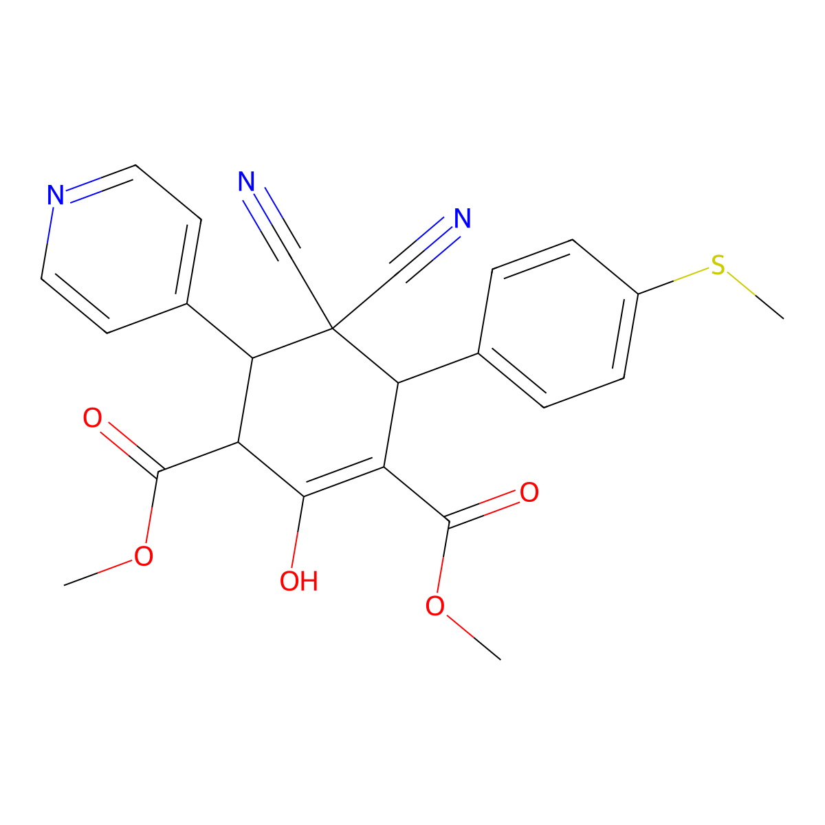 Dimethyl 5,5-dicyano-2-hydroxy-6-[4-(methylsulfanyl)phenyl]-4-(4-pyridinyl)-1-cyclohexene-1,3-dicarboxylate molecular structure, CAS 1212117-99-1