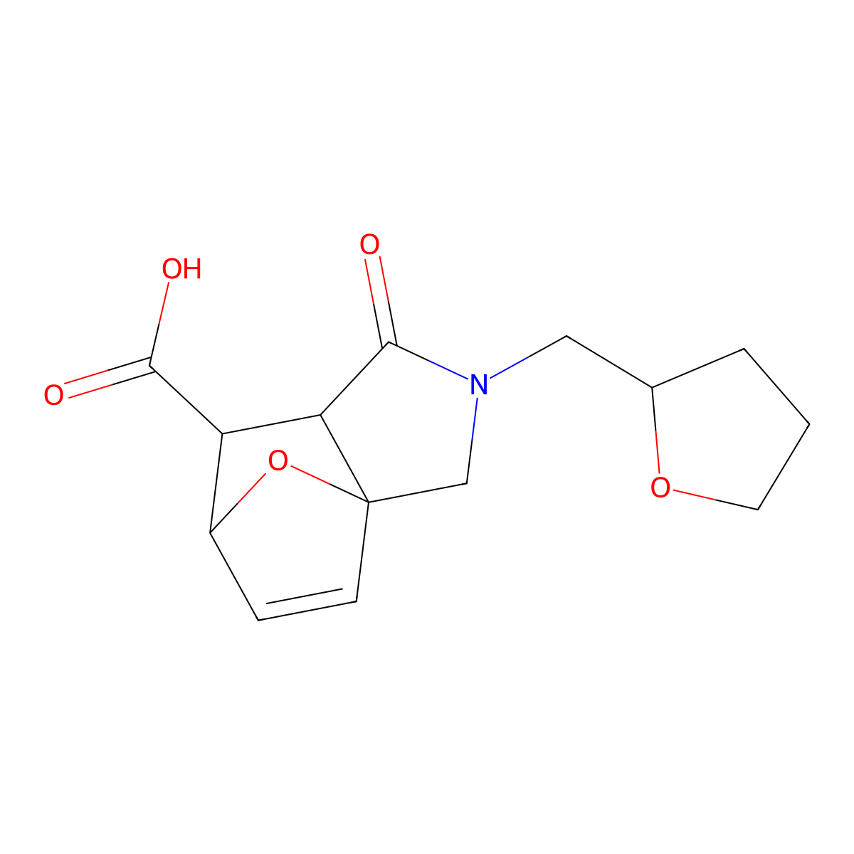 1-Oxo-2-(tetrahydrofuran-2-ylmethyl)-1,2,3,6,7,7a-hexahydro-3a,6-epoxyisoindole-7-carboxylic acid molecular structure, CAS 1212119-77-1