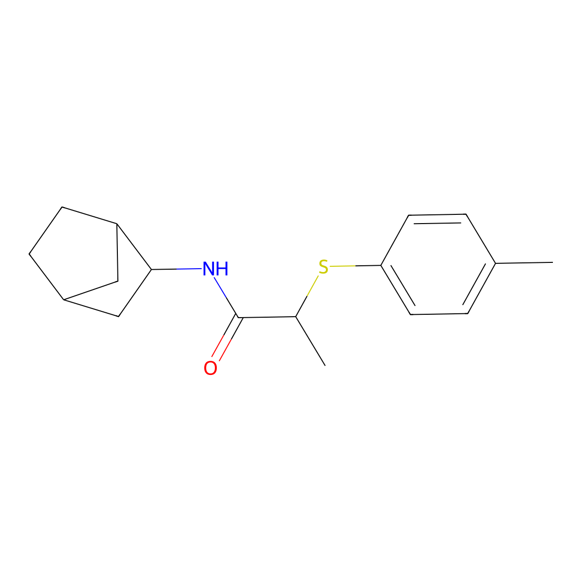 N-(3-bicyclo[2.2.1]heptanyl)-2-(4-methylphenyl)sulfanylpropanamide molecular structure, CAS 1212121-35-1