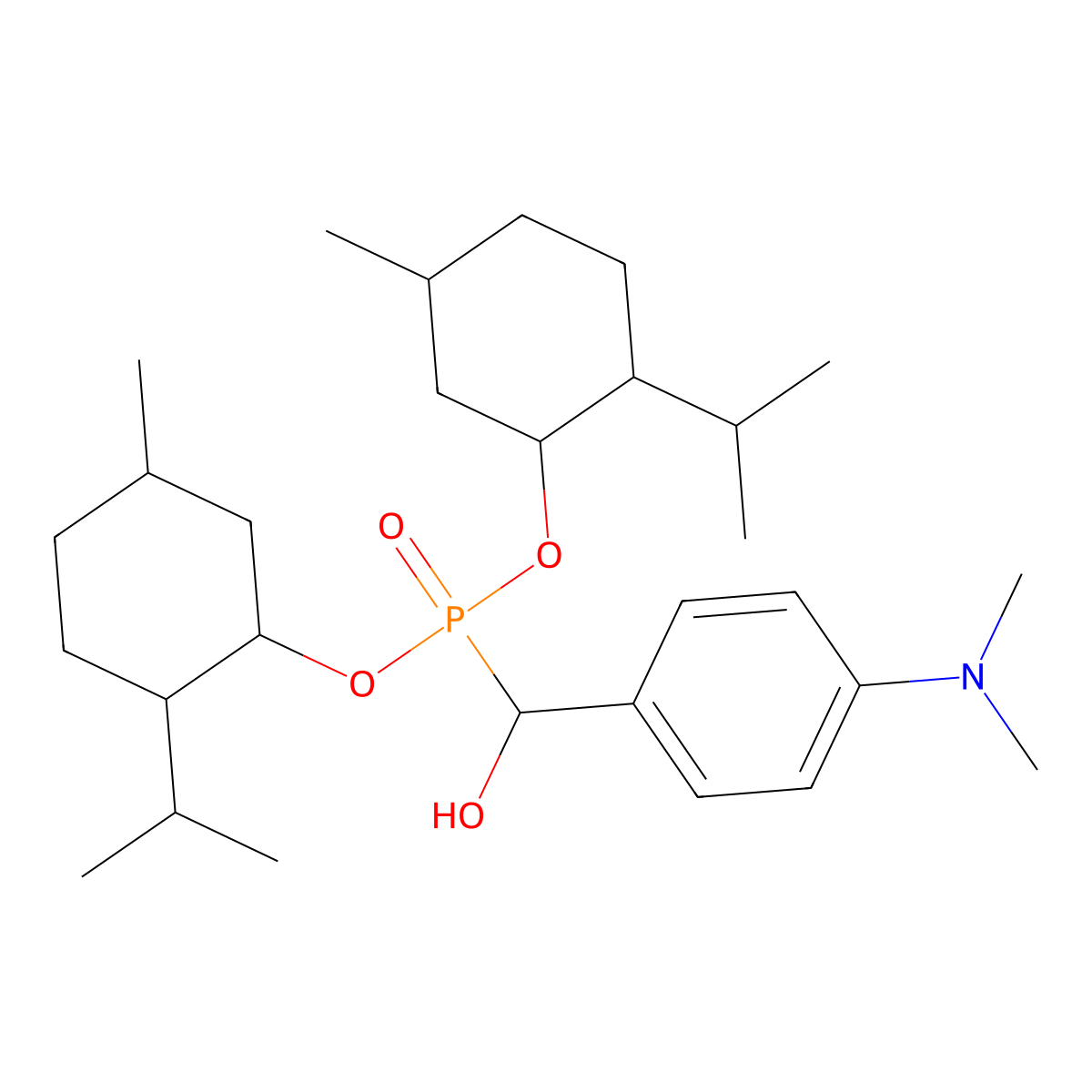 Bis(2-isopropyl-5-methylcyclohexyl) ((4-(dimethylamino)phenyl)(hydroxy)methyl)phosphonate molecular structure, CAS 1212123-62-0