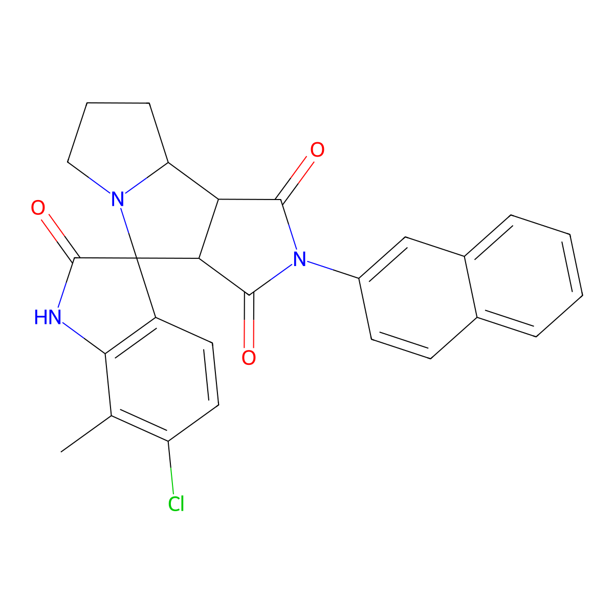 6-chloro-7-methyl-2'-naphthalen-2-ylspiro[1H-indole-3,4'-3a,6,7,8,8a,8b-hexahydropyrrolo[3,4-a]pyrrolizine]-1',2,3'-trione molecular structure, CAS 1212124-26-9