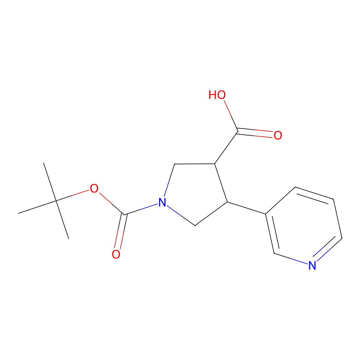 (3R,4S)-1-(tert-Butoxycarbonyl)-4-(pyridin-3-yl)pyrrolidine-3-carboxylic acid molecular structure, CAS 1212132-10-9