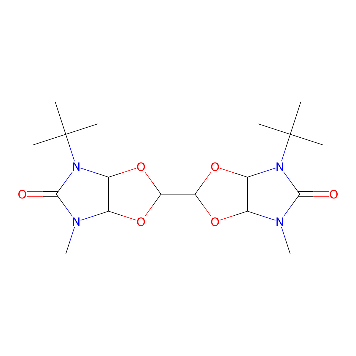 4-Tert-butyl-2-(4-tert-butyl-6-methyl-5-oxo-3a,6a-dihydro-[1,3]dioxolo[4,5-d]imidazol-2-yl)-6-methyl-3a,6a-dihydro-[1,3]dioxolo[4,5-d]imidazol-5-one molecular structure, CAS 1212133-95-3