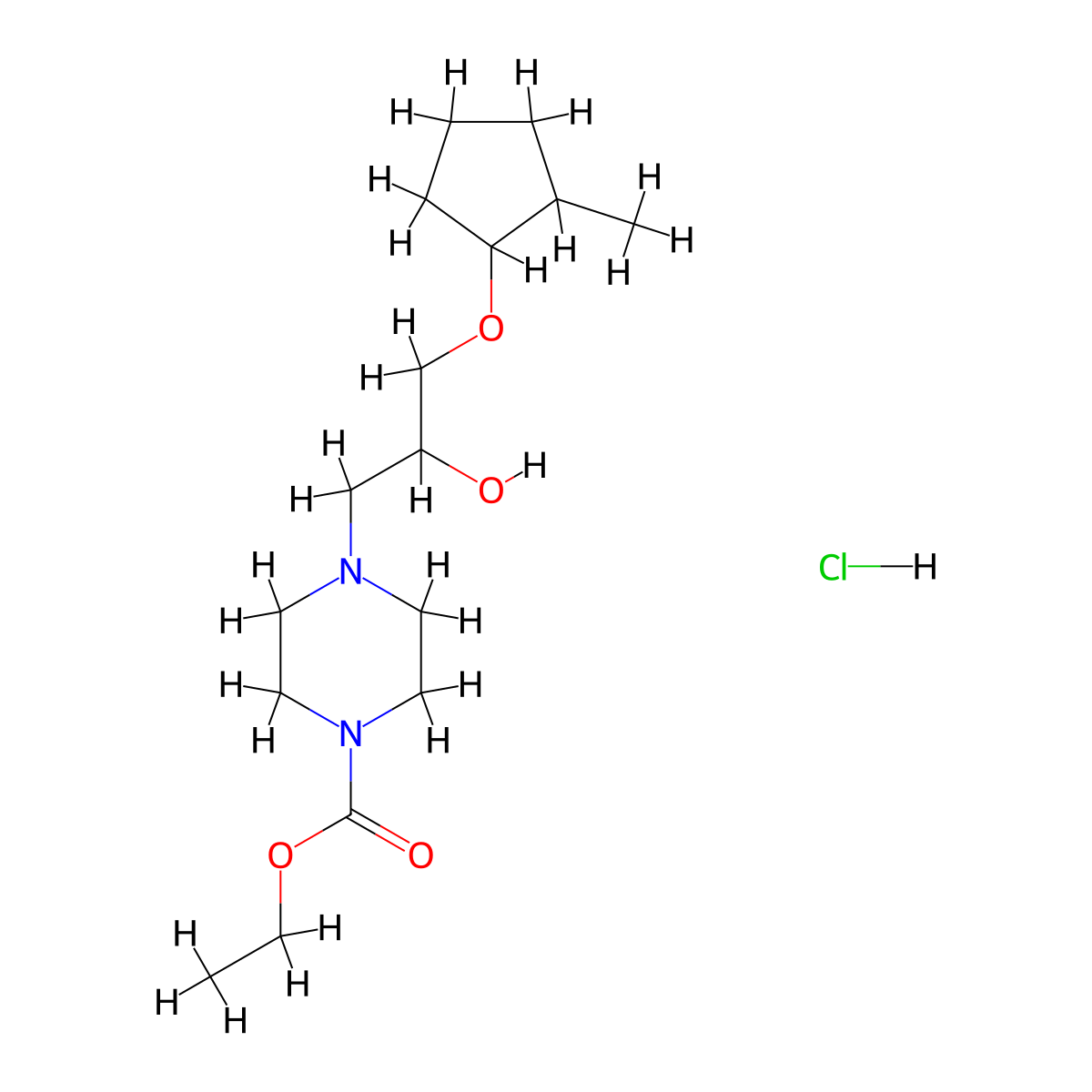 Ethyl 4-{2-hydroxy-3-[(2-methylcyclopentyl)oxy]propyl}piperazine-1-carboxylate hydrochloride molecular structure, CAS 1212135-73-3