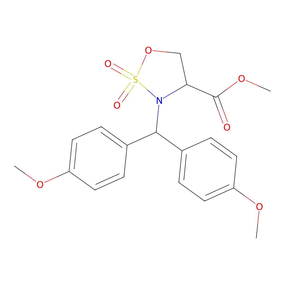 methyl (4R)-3-[bis(4-methoxyphenyl)methyl]-2,2-dioxooxathiazolidine-4-carboxylate molecular structure, CAS 1212136-00-9